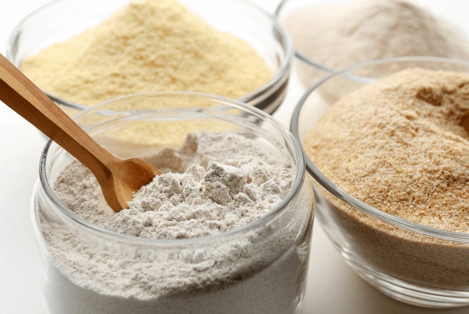 Closeup of different kinds of flour