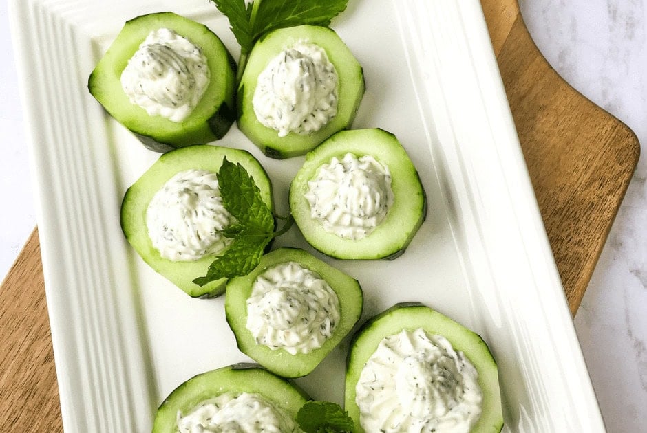 Closeup of my Whipped Feta Cucumber Cups