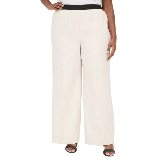 Exposed Elastic-Waist Wide Leg Pants