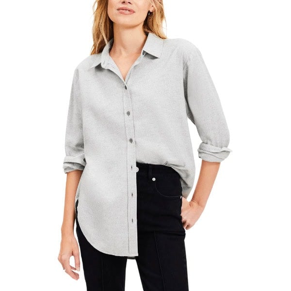 Herringbone Angled Cuff Everyday Tunic Shirt