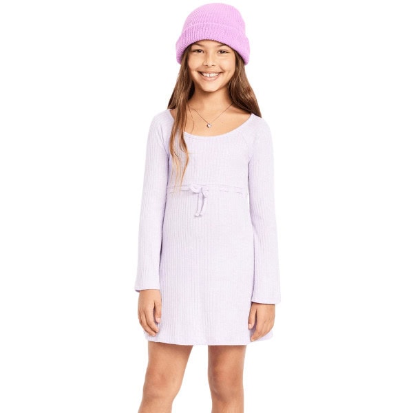 Long-Sleeve Sparkly Ribbed Fit and Flare Dress
