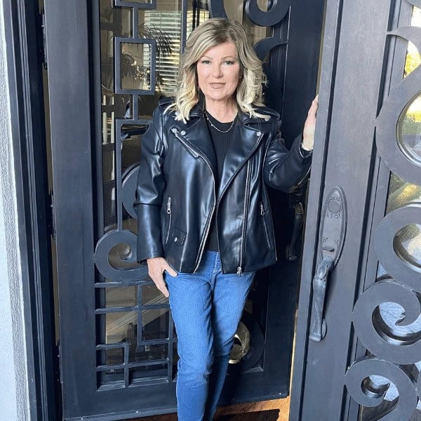 Lori in Faux Leather Moto Jacket