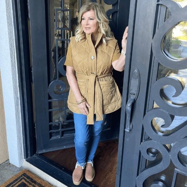 Lori in Women's Quilted Vest with Belt