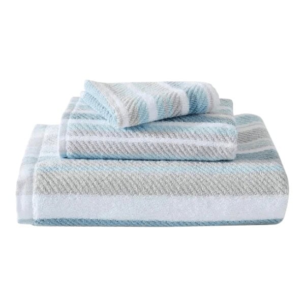 Ocean Bay Stripe 3-Piece Medium Blue Cotton Towel Set