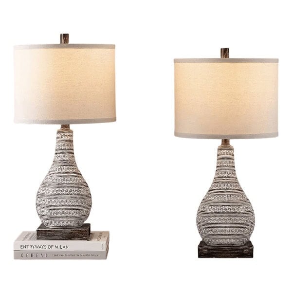 Sana Distressed Wood Table Lamp with Linen Shade
