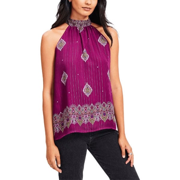 Shimmer Stripe Mosaic Bow Back Halter Top