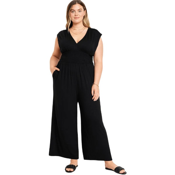 Waist-Defined Shirred Jumpsuit