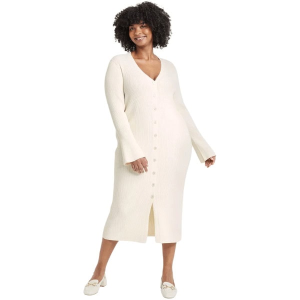Bell Long Sleeve Midi Sweater Dress