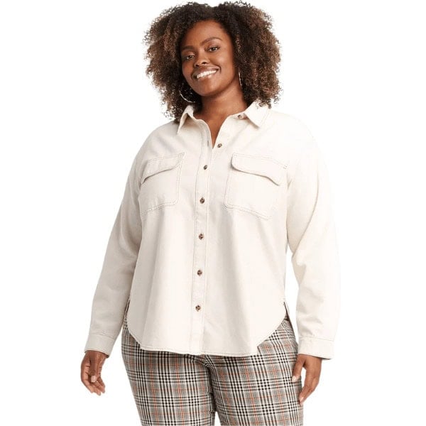 Denim Long Sleeve Button-Down Shirt - How to Create a Capsule Wardrobe with Target Plus Size Styles