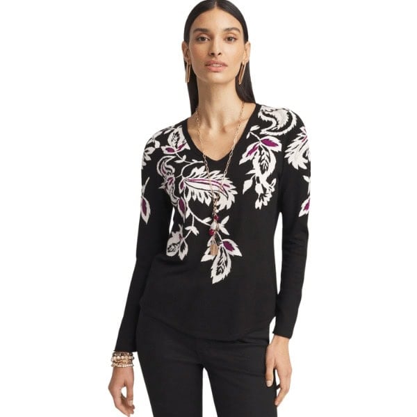 Floral Intarsia Pullover Sweater