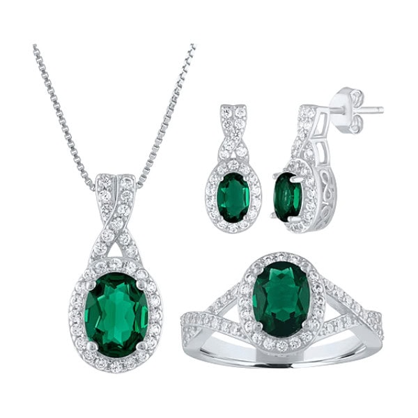 Lab Created Green Emerald Sterling Silver Jewelry Set