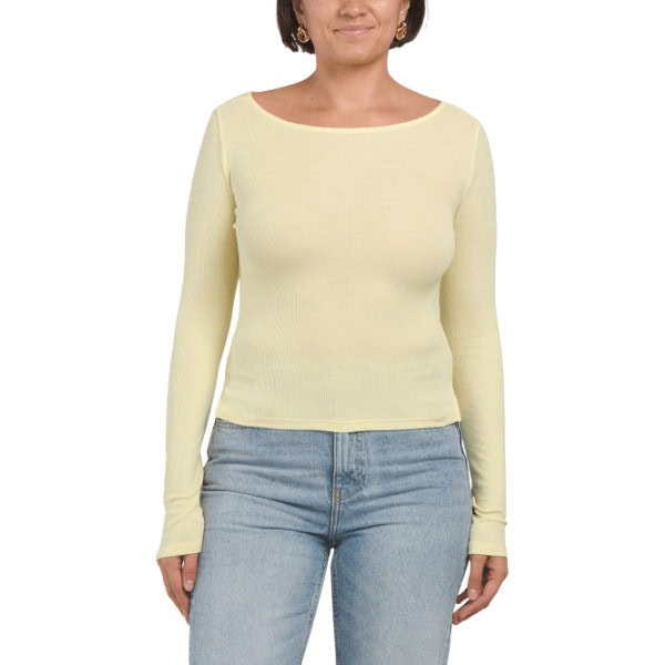 Modal Long Sleeve Cropped Boat Neck Top - TJ Maxx Runway