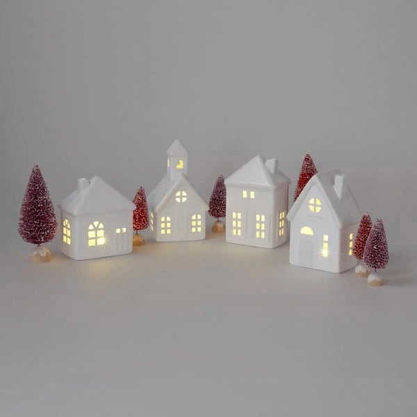 Battery Operated Decorative Ceramic Christmas Village Kit