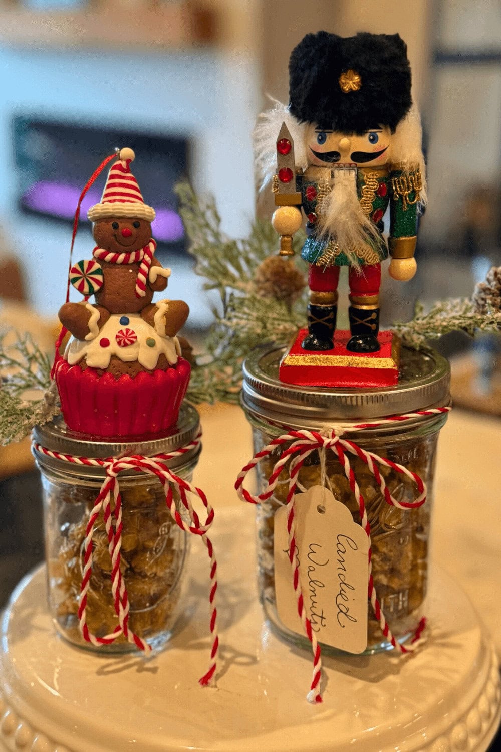 Easy 3-Ingredient Candied Walnuts in decorated jars