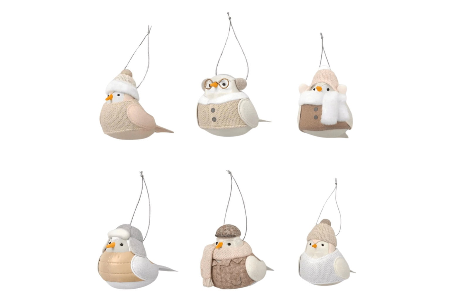 Featherly Friends Fabric Bird Christmas Tree Ornament Set