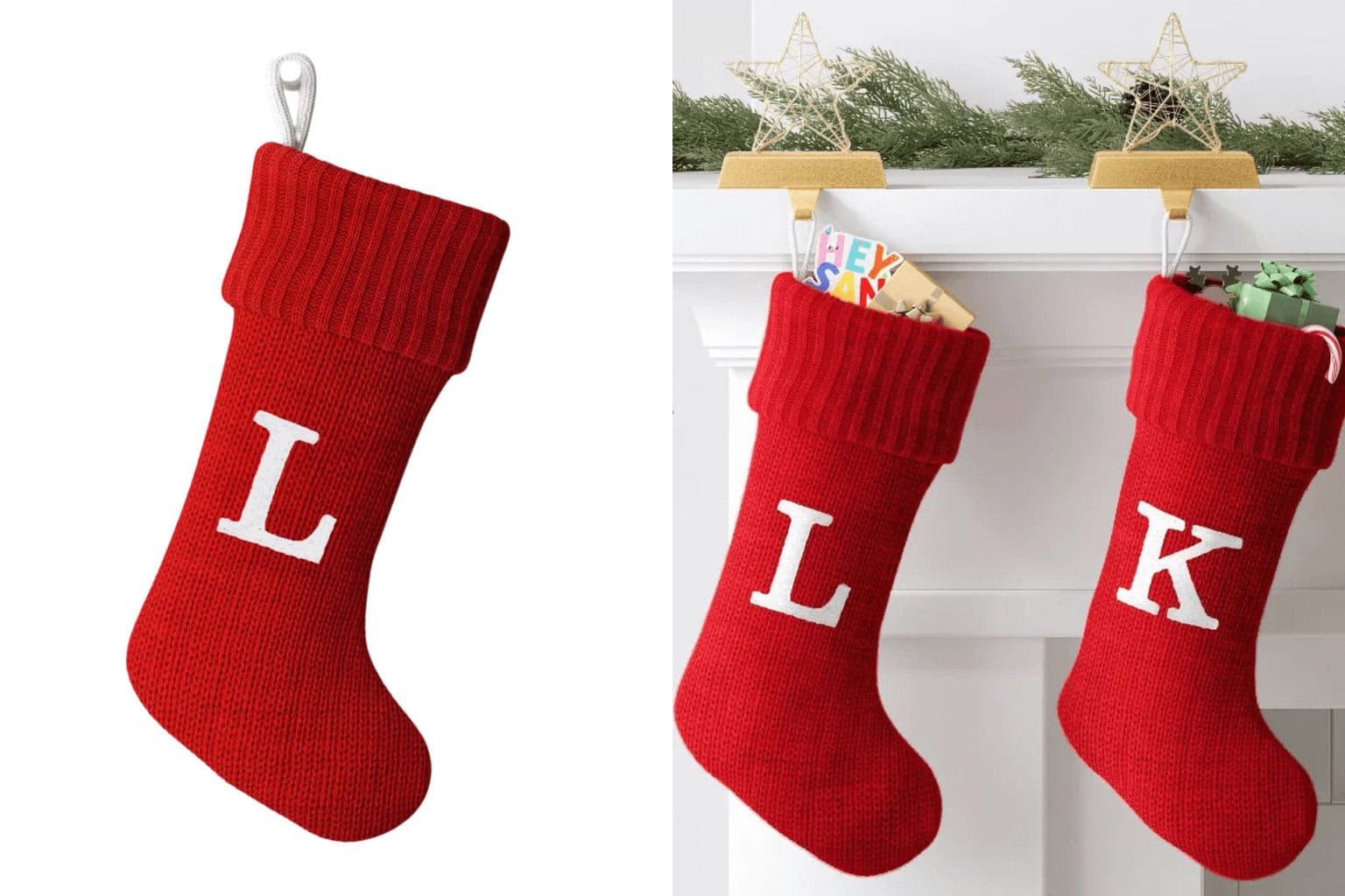 Knit Monogram Christmas Stocking in Red