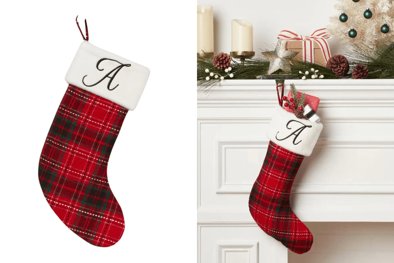 Plaid Monogram Christmas Holiday Stocking