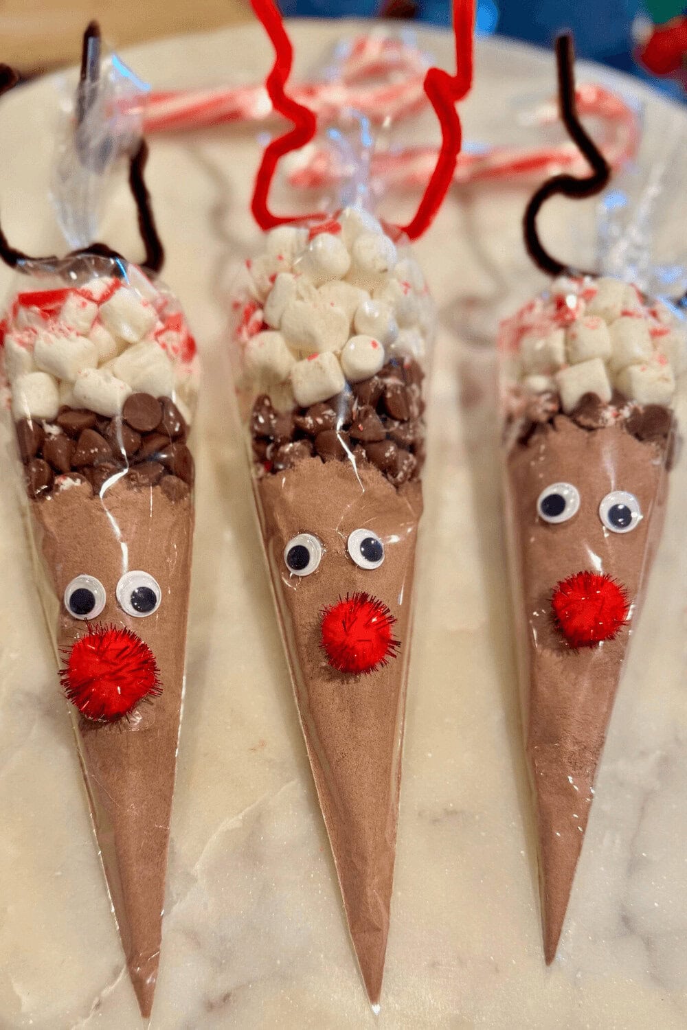 Three Reindeer Hot Chocolate Cones