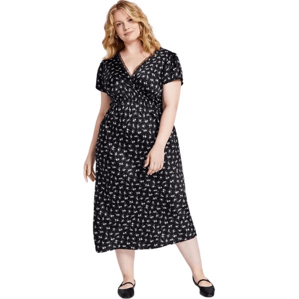 Trendy Lace-Trim Satin Floral Midi Dress