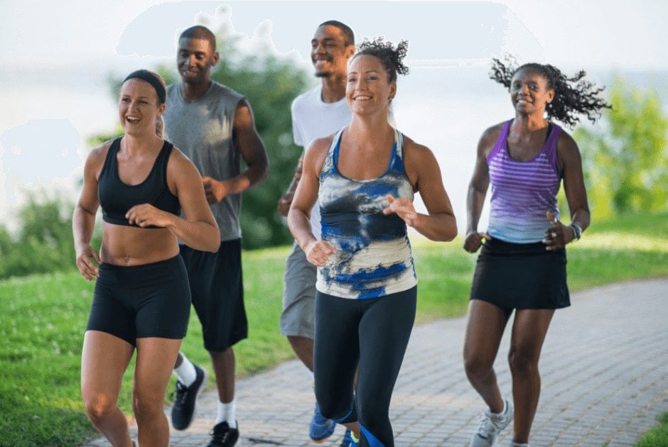 A group of people running