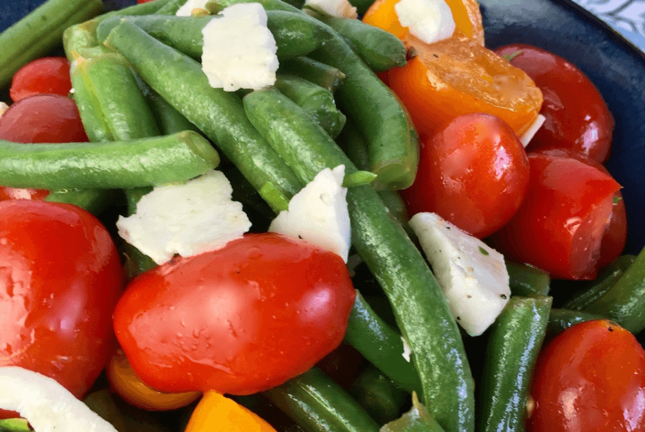 A closeup of Refreshing Garden Herb Salad with Feta Cheese