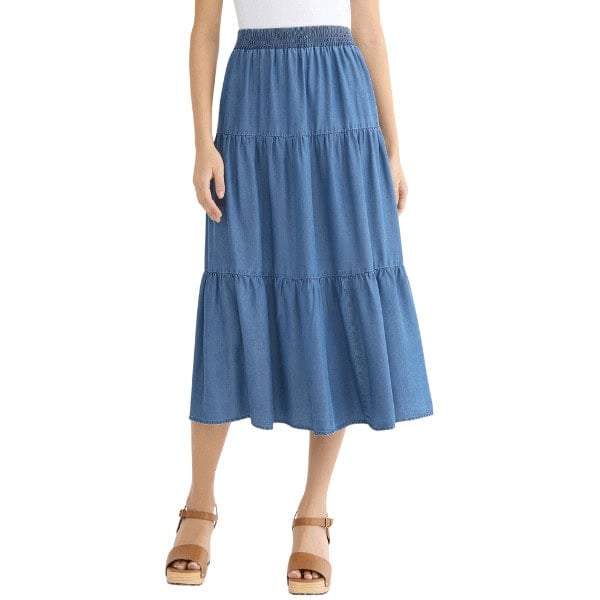 Tiered Denim Midi Skirt - Walmart's Best Casual & Polished Wardrobe Staples