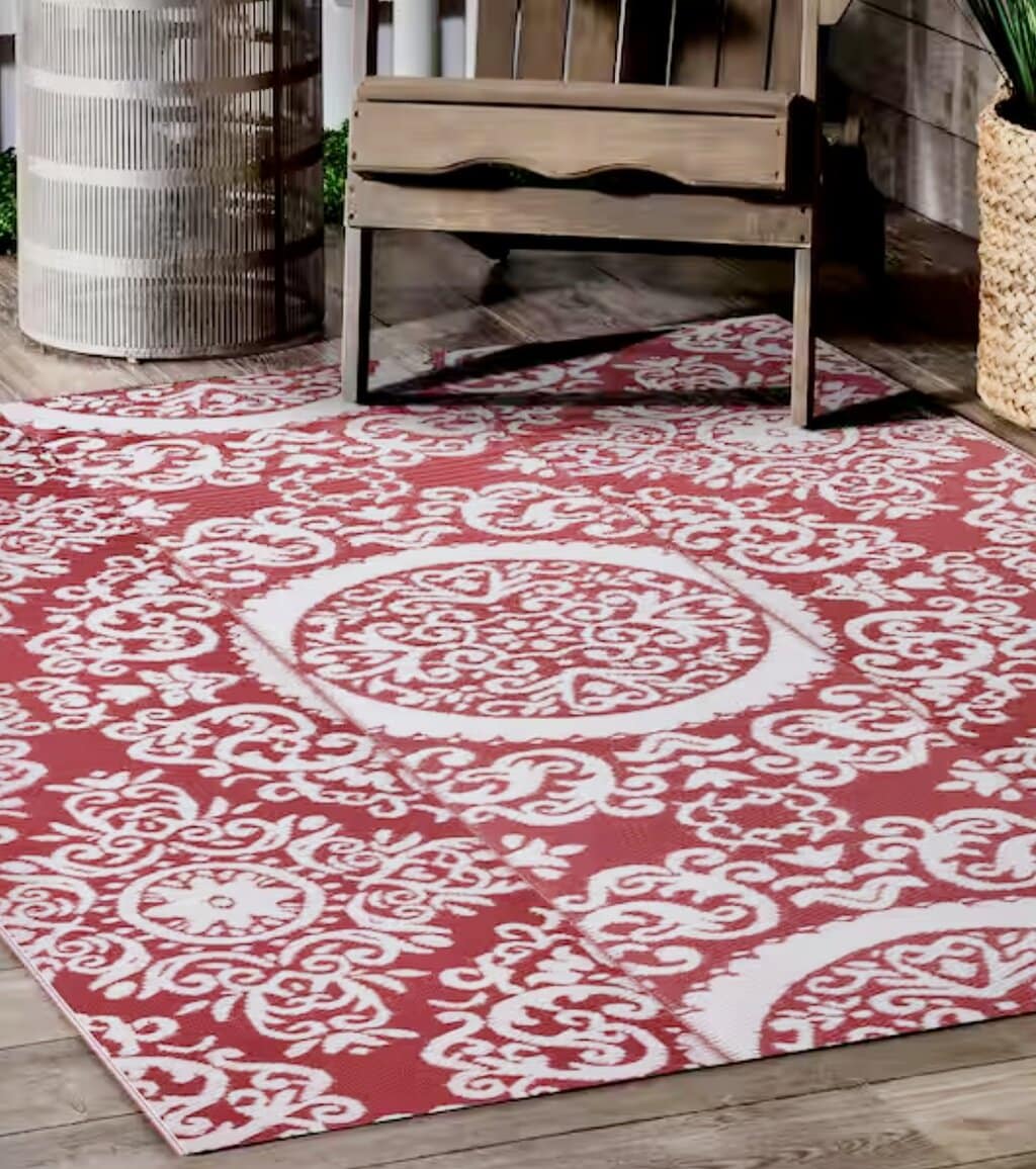 red and white indoor outdoor rug Home Depot