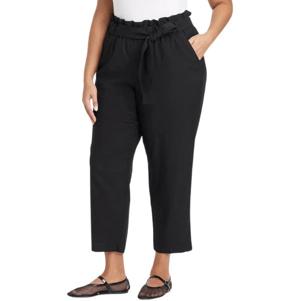Super-High Rise Tapered Ankle Pull-On Paperbag Pants