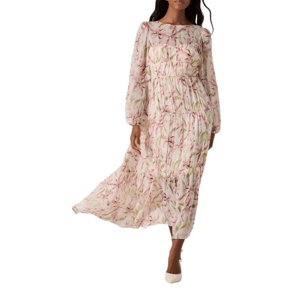 Floral Long Sleeve Tiered Dress
