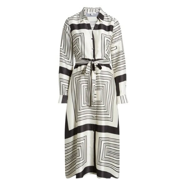 Geo Print Long Sleeve Satin Midi Dress