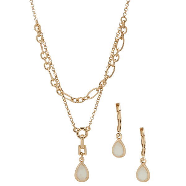 Gold-Tone Mother-of-Pearl Necklace & Drop Earrings Set