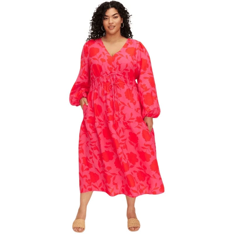 Classic Rose Linen Long Sleeve Maxi Dress