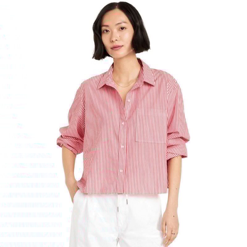 Cropped Jean Button-Down Shirt