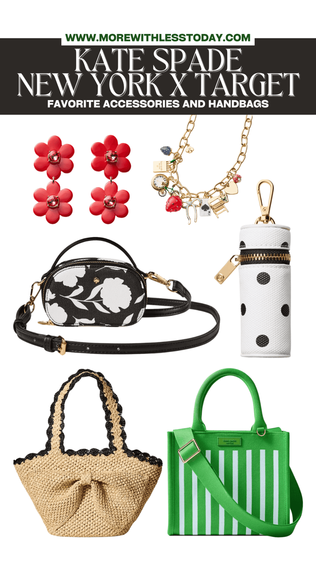 a collage of purses and jewelry from the Target x Kate Spade New Youk collab