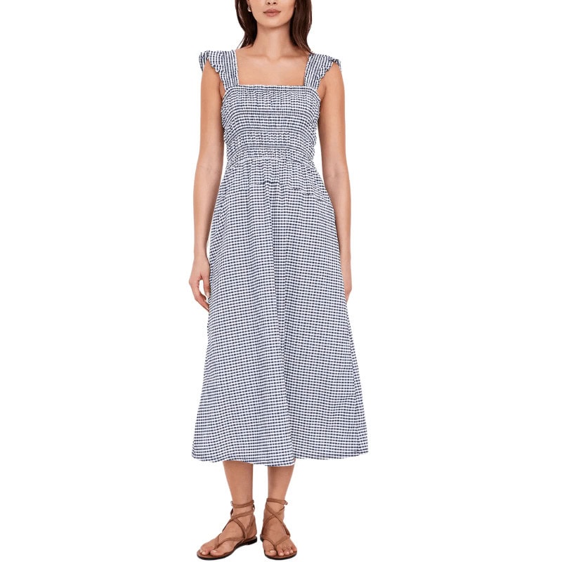 Fit & Flare Lightweight Smocked Gingham Midi Dress