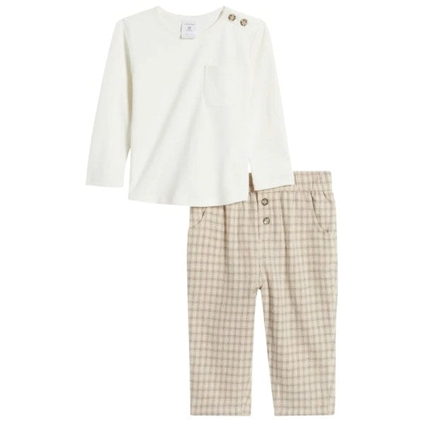 Long Sleeve Cotton T-Shirt & Check Flannel Pants Set - Nordstrom Rack's Sale