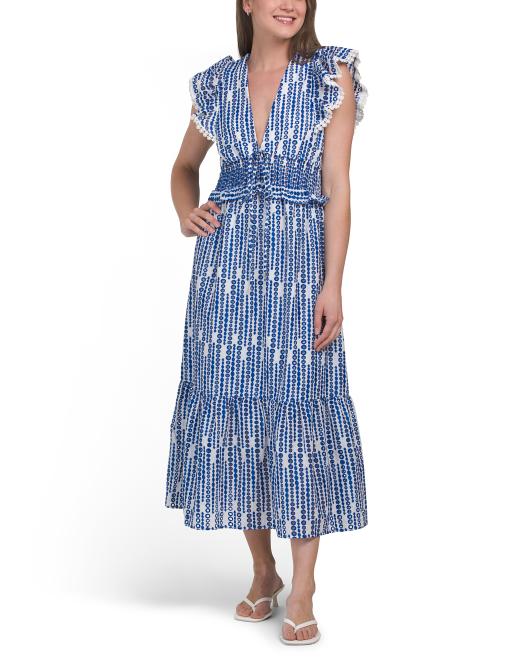 OPT Flutter Sleeve Smocked Waist Maxi Dress