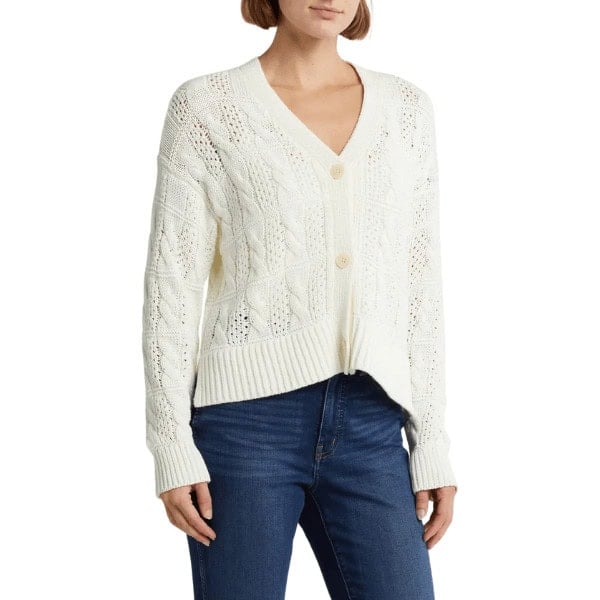 Open Stitch Cable Cotton Cardigan SweaterOpen Stitch Cable Cotton Cardigan Sweater