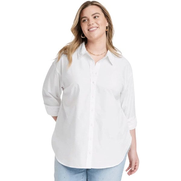 Oversized Long Sleeve Collared Button-Down Shirt - Plus Size Capsule Wardrobe Finds from Target