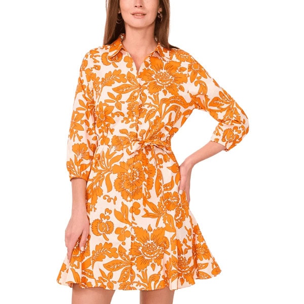 Printed Collared Button-Front Dress