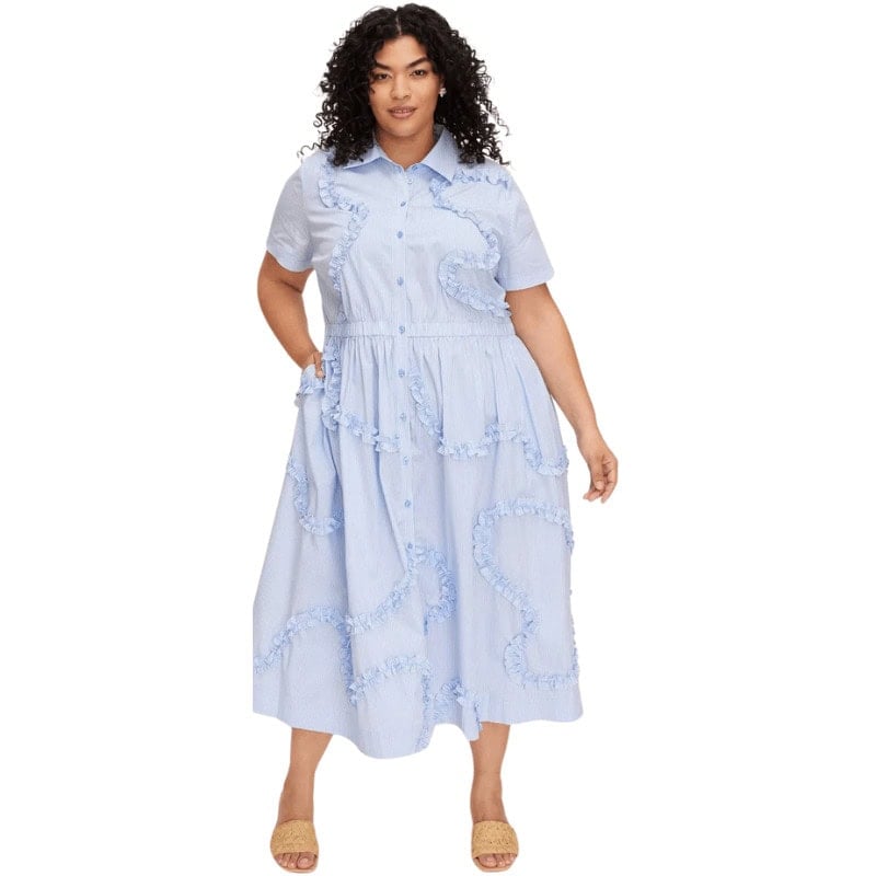 Ribbon Short Sleeve Midi Shirtdress