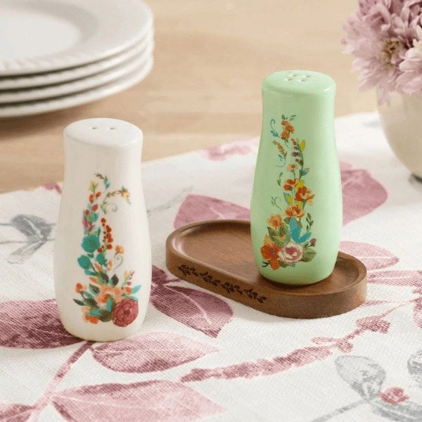 Salt & Pepper Shakers with Acacia Wood Tray Set