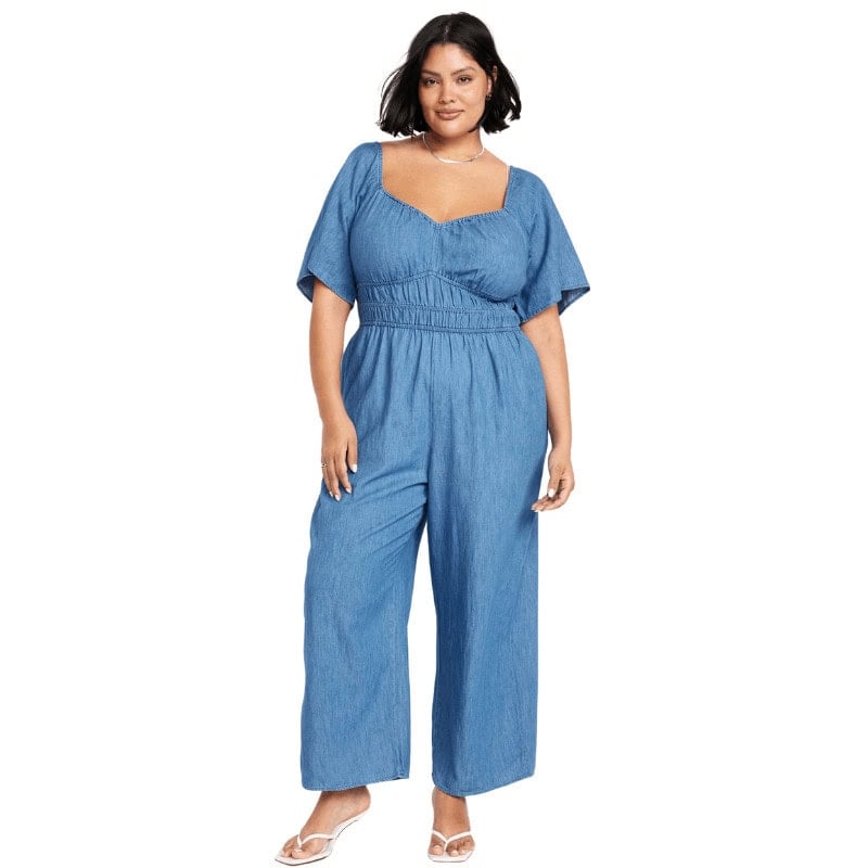 Waist-Defined Smocked Jumpsuit