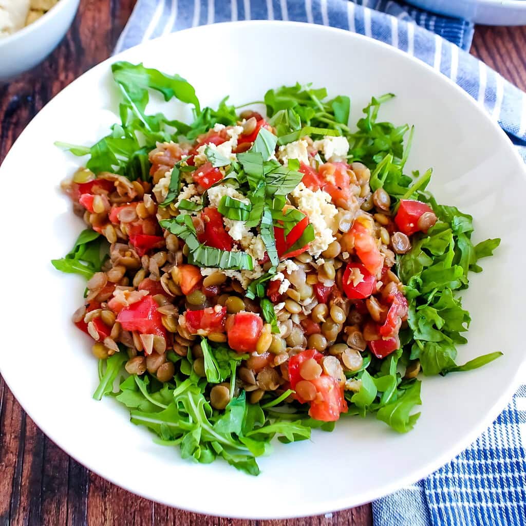 5 Ingredient Lentil Bruschetta Salad Pitas