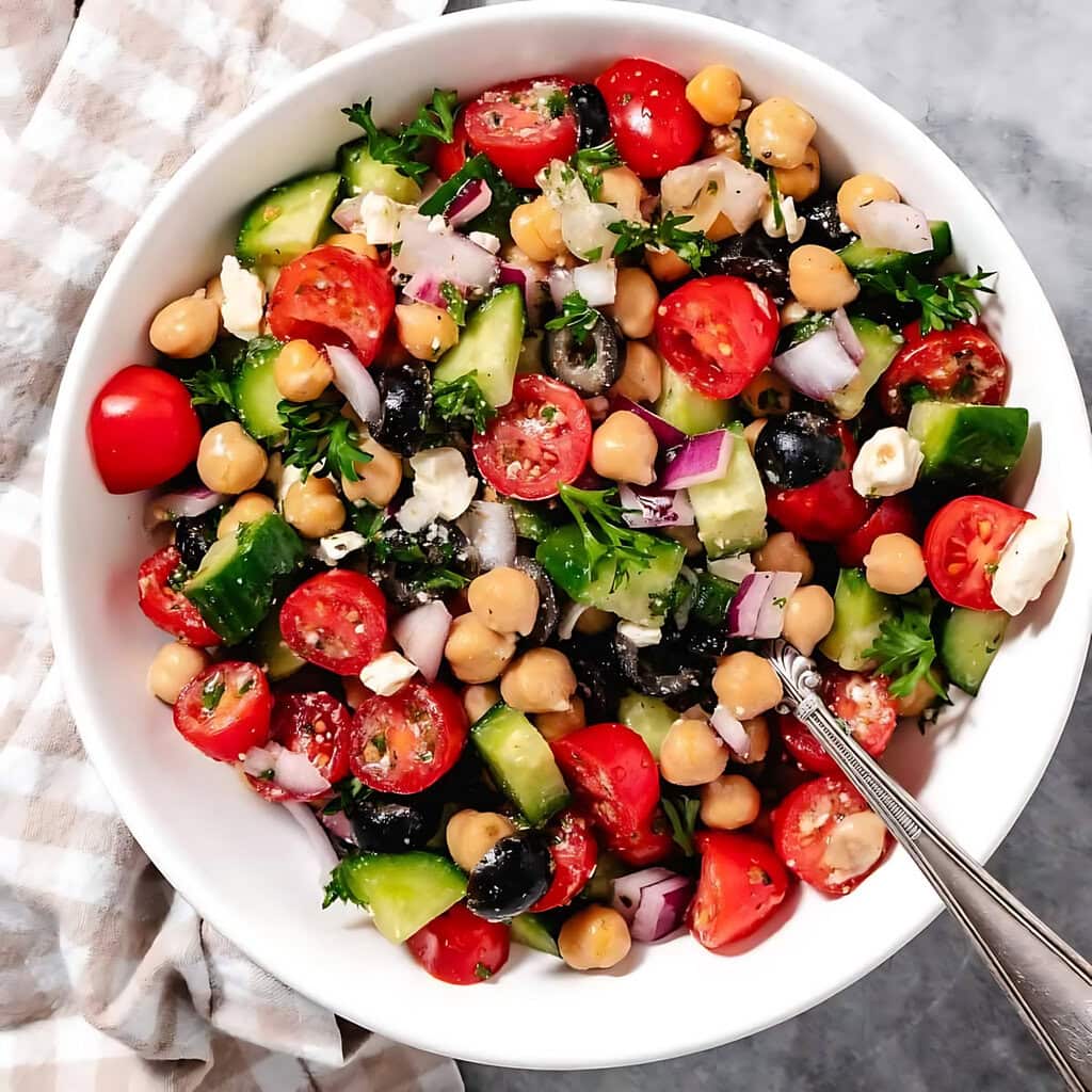 Chickpea Cucumber Tomato Feta Salad