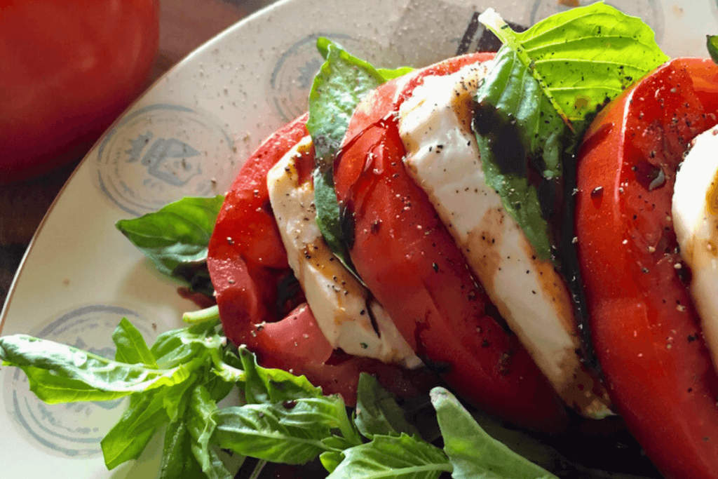 Closeup of Classic Caprese Salad with Rich Balsamic Glaze