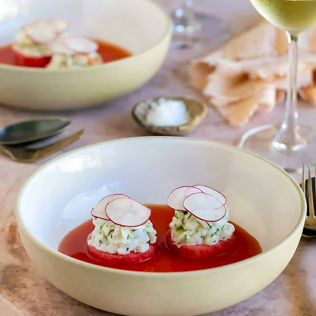 Crab And Lime Salad With Watermelon Gazpacho