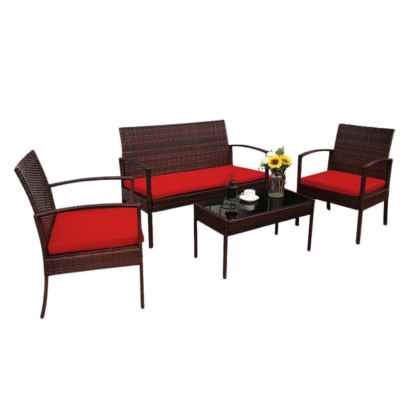 Exmore 4-Piece Rattan Seating Group with Cushions