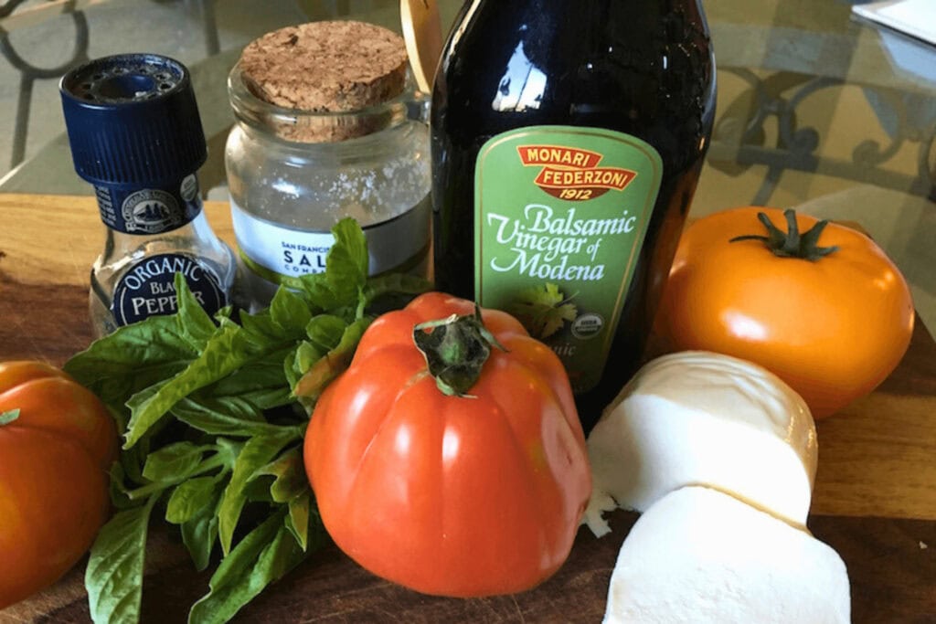 Ingredients for Classic Caprese Salad with Rich Balsamic Glaze