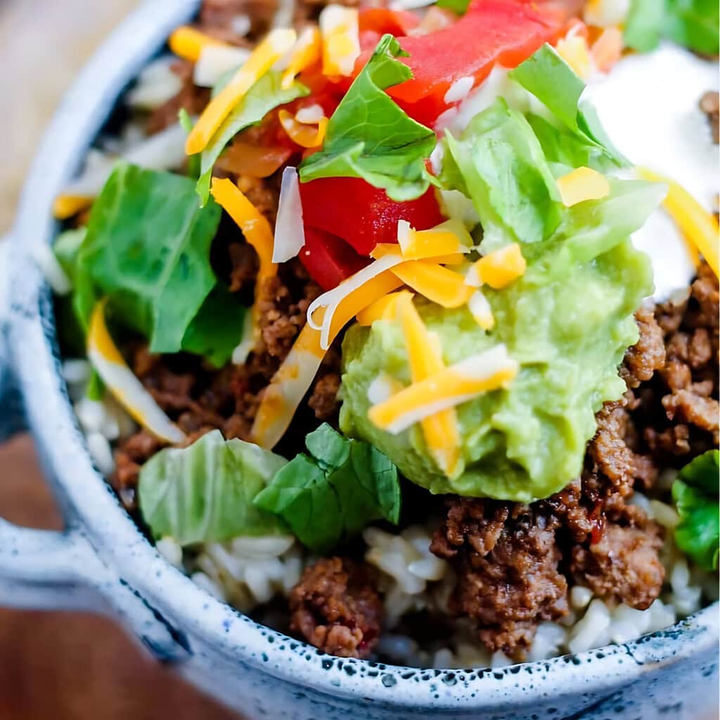 Mexican Spiced Beef Brown Rice Bowl